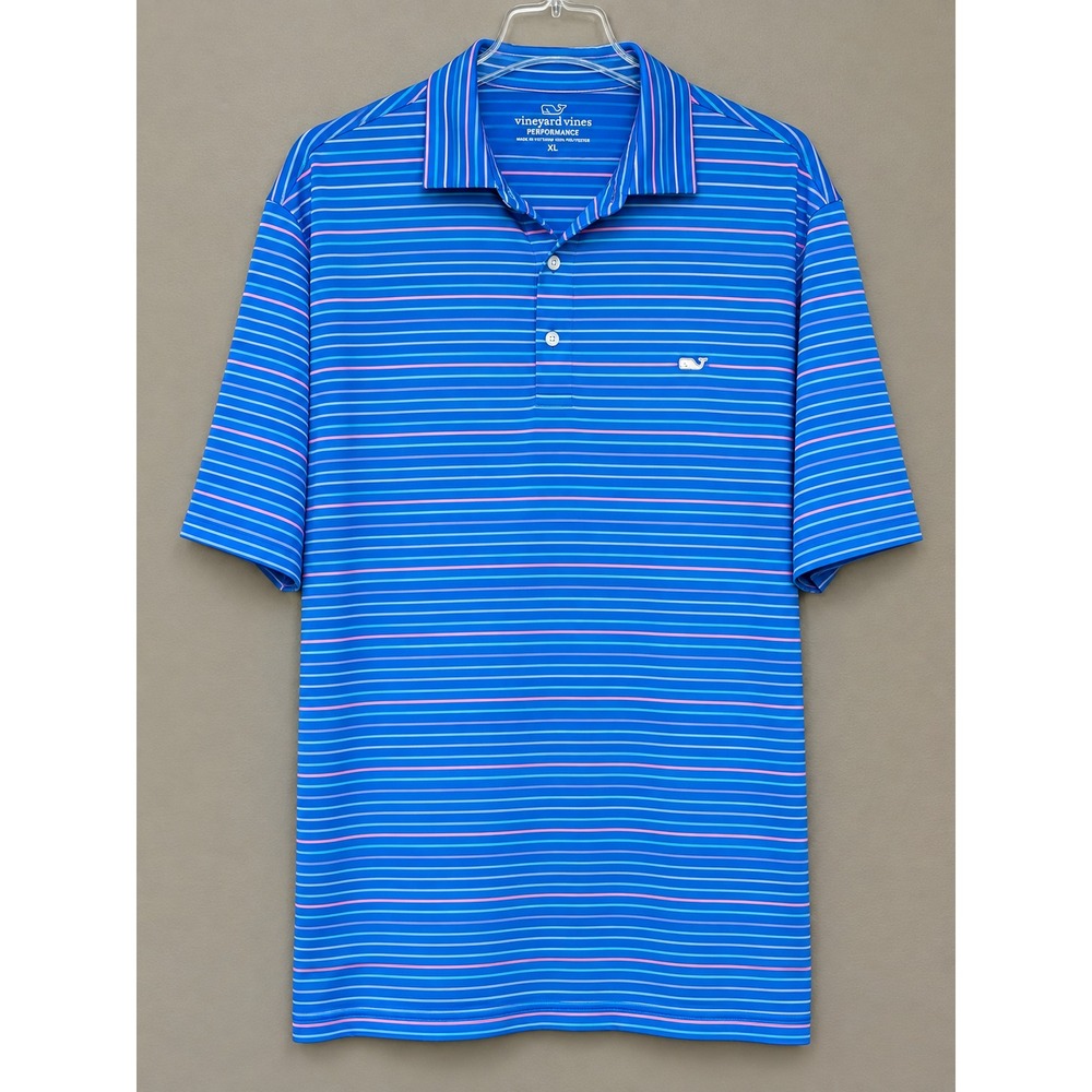 Vineyard Vines Men Blue Striped Performance Golf Polo Shirt XL 1K2257